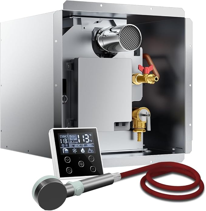 Ranein 65,000 BTU RV Tankless Water Heater, High Altitude Available, 12V, CSA Certificated, with Thermostatic Chamber, External Shower and Multi-function Controlle, Ideal for Travel and Daily Use