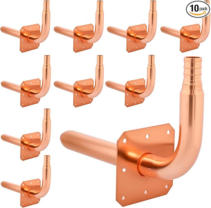 (Znkiok®10 Pack) 1/2 Inch Pex Fittings,Copper Stub Out Elbow With Wall Flange 1/2" x 6"，For Pex B and C Plumbing Systems,UPC,NSF/ANSI 61 Certified.