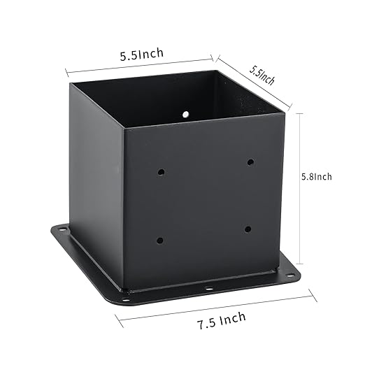 6x6 Post Base 4 Pcs, (Inner Size 5.6x5.6) Post Anchors, 13GA Thick Solid Steel & Black Powder Coated,Deck Post Brackets Support Deck Base Plate Pergola Brackets Fence Kit