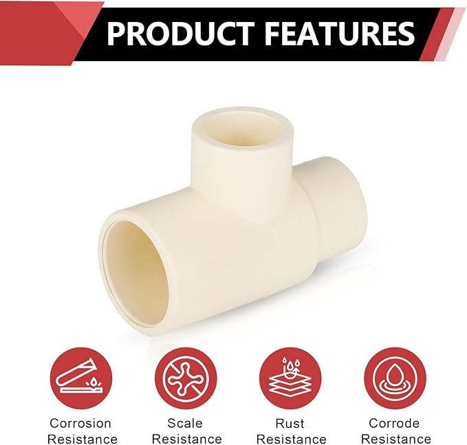 30-PACK EFIELD CPVC Tee Fittings,3/4"x3/4"x1/2" CPVC-CTS Slip Reducing Tee,(CPVC024-10-30PCS)
