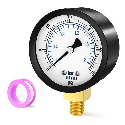 0-30PSI Well Pump Pressure Gauge 2" Dial Size, 1/8" NPT Lower Mount, 3-2-3% Accuracy, for Tube, Water Pump, Gas, Liquid, Pressure Test