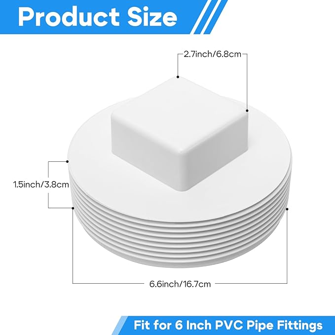6" PVC Sewer Cleanout Plug Pipe Fitting, DWV Male Adapter Plug, Flush Sewer Cleanout Cap for Drainage Piping System