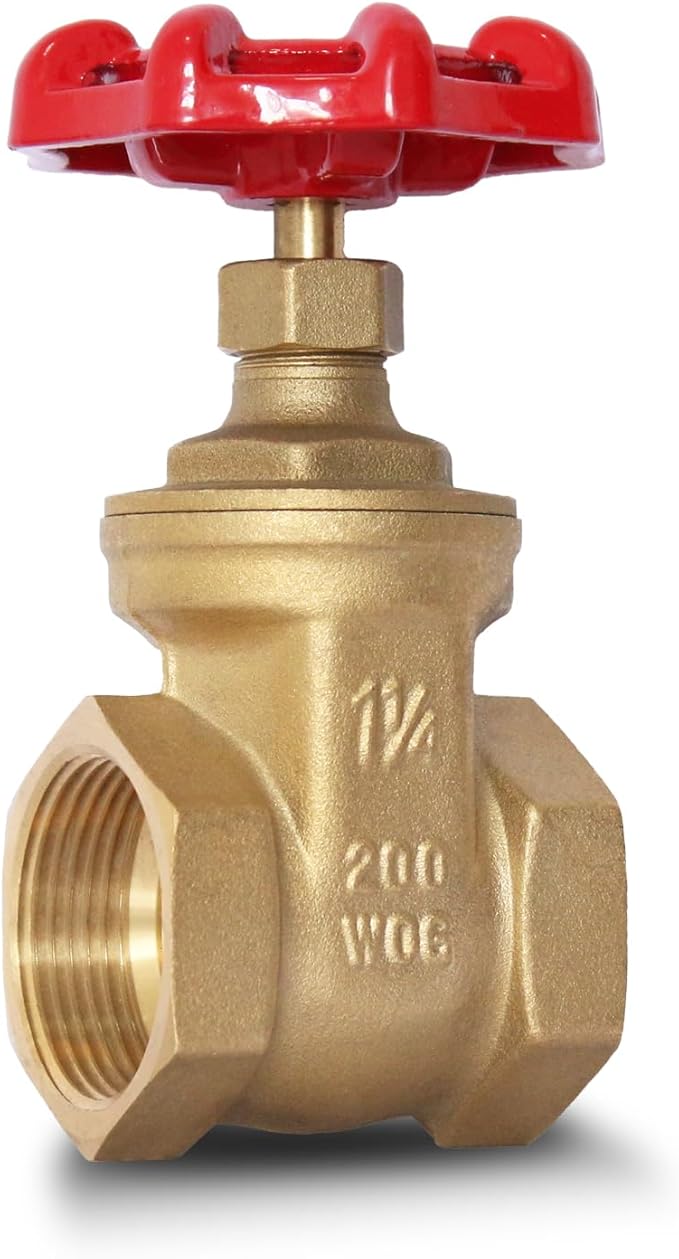 1-1/4" NPT Brass Gate Valve, Heavy Duty Female x Female Thread Manual Rotary Sluice Valve with Wheel Handle for Water, Oil, Gas, Industrial Plumbing, and HVAC Systems (1-1/4", DN32)