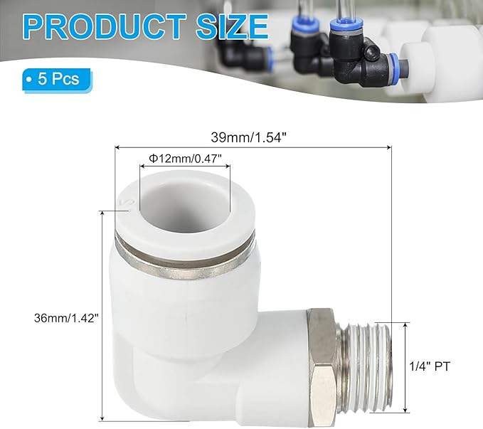 PATIKIL Push to Connect Fitting, 10 Pack Pneumatic Air Elbow Quick Connector 1/4"PT Male Thread x 12mm Tube 90 Degree Connect Tubing Elbow Air Tube Fitting Pneumatic Quick Adapter, White