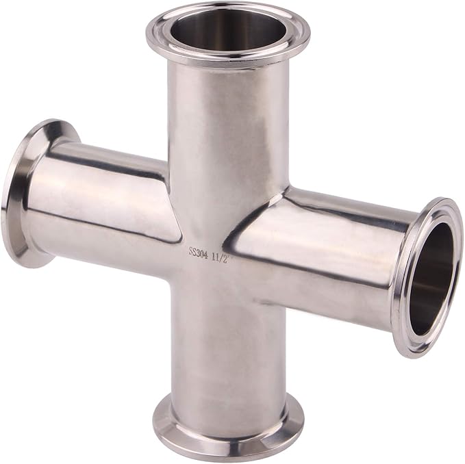 DERNORD 4 Way Cross Clamp Fits 1.5" Tri-clamp Sanitary Fitting Stainless Steel 304, 38mm Pipe OD