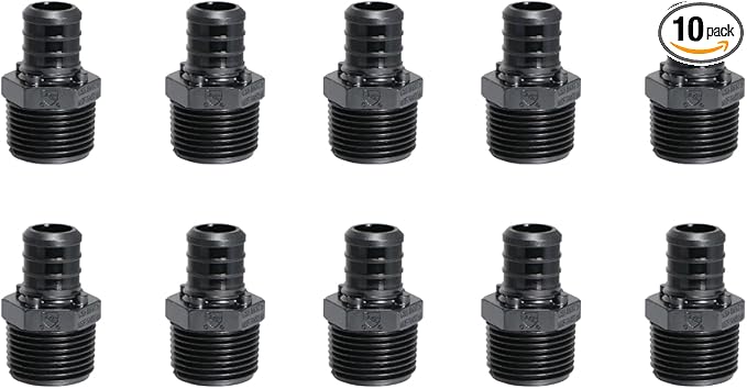 10 Pieces XFITTING 3/4" Pex x 3/4" Male NPT Adapter, Poly Alloy Male, Plastic Male - Crimp Pex B, Black, 10 Packs