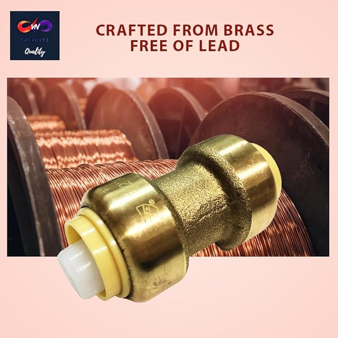 Fittings 1/2 Inch Pushfit Straight Coupling - 1/2" x 1/2" PEX Brass Push-fit Coupling - Push-to-Connect Plumbing Fittings for PEX Copper CPVC (Pack of 10)