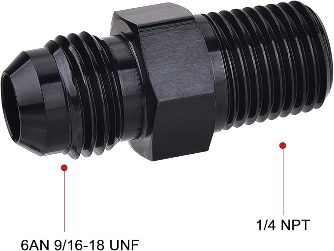 EVIL ENERGY 6AN Male Flare to 1/4" NPT Pipe Fitting Adapter Aluminum Straight Black 4PCS