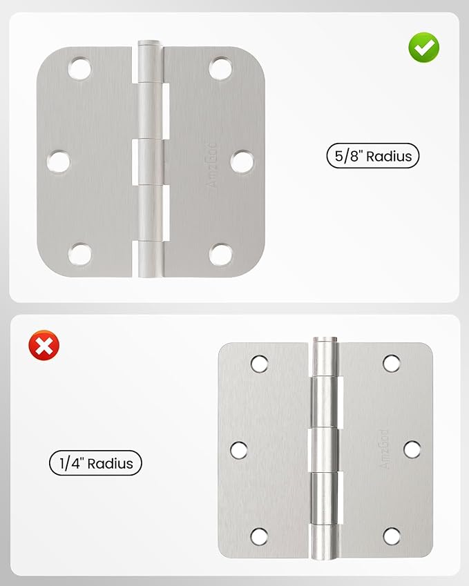 Door Hinges Brushed Nickel - 36 Pack Satin Nickel Door Hinges 3.5 Inch Rounded Interior Door Hinge with 5/8" Radius - 3 1/2" Silver Hinges for Residential Door Hardware