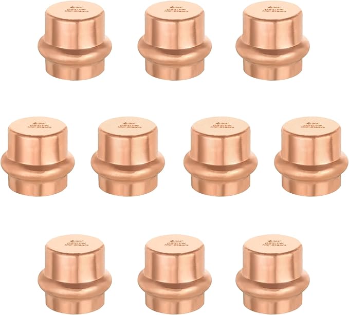 10-Pack GUOFIS Copper Press End Cap, 3/4" x 3/4" Plug Fittings for Copper Tube Connection with Stop(PRESS011)