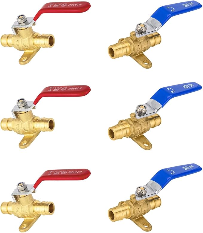 6-Pack Foskan Brass PEX-A Expansion Drop Ear Full Port Ball Valve, 1/2" Shut-off Valve for Hot and Cold Water Distribution(Blue and Red)