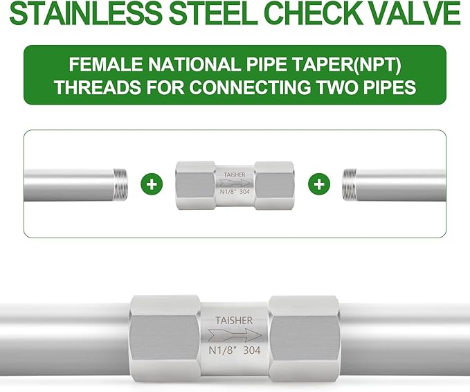 TAISHER 1PCS 304 Stainless Steel 1/8" NPT Female Check Valve,Backflow Prevention,One Way Non-Return Check Valves