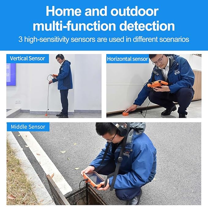 PQWT L5000 Professional Water Leak Detector Kit with 3 Sensors, Earphone, 5m Depth