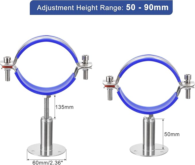 uxcell 2Pcs Stainless Steel Pipe Supports - Adjustable Clamp Pipe Strap - Fit for Dia 80-89mm Pipe Tube