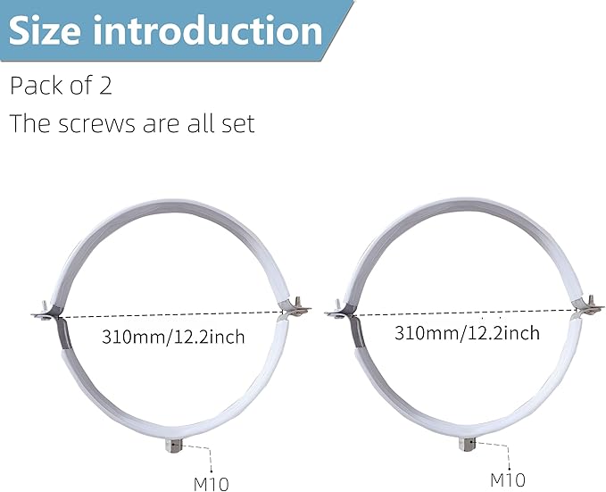 2 Sets 12 Inch Premium Hose Pipe Clamp，Heavy Duty Galvanized Iron Stove Pipe Hanger Strap，Wall Support Chimney and dryer vent clamp，Round Split Ring Conduit Metal PVC Tube Kit，with Rubber Cushioned