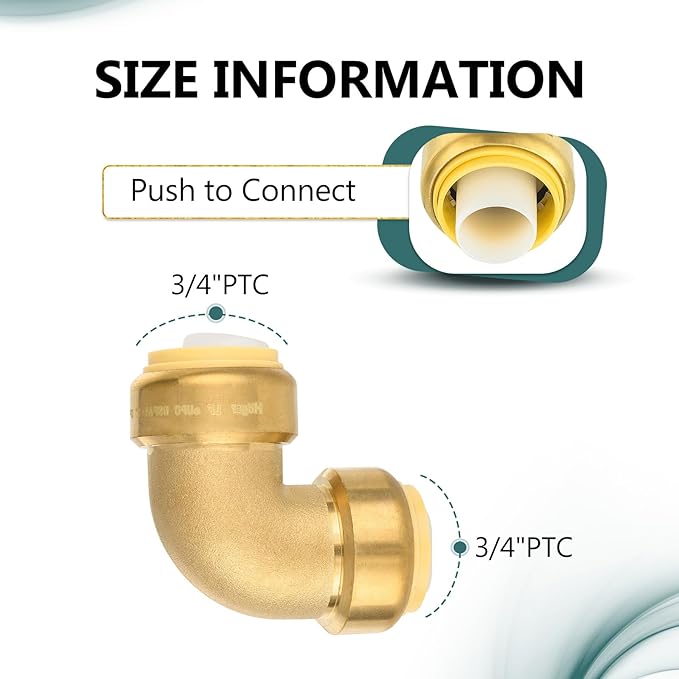 (Pack of 10) Niikappu 3/4 Inch x 3/4 Inch Elbow Brass Fitting, Push to Connect Brass Plumbing Fitting, PEX, Copper, CPVC, PE-RT Pipes
