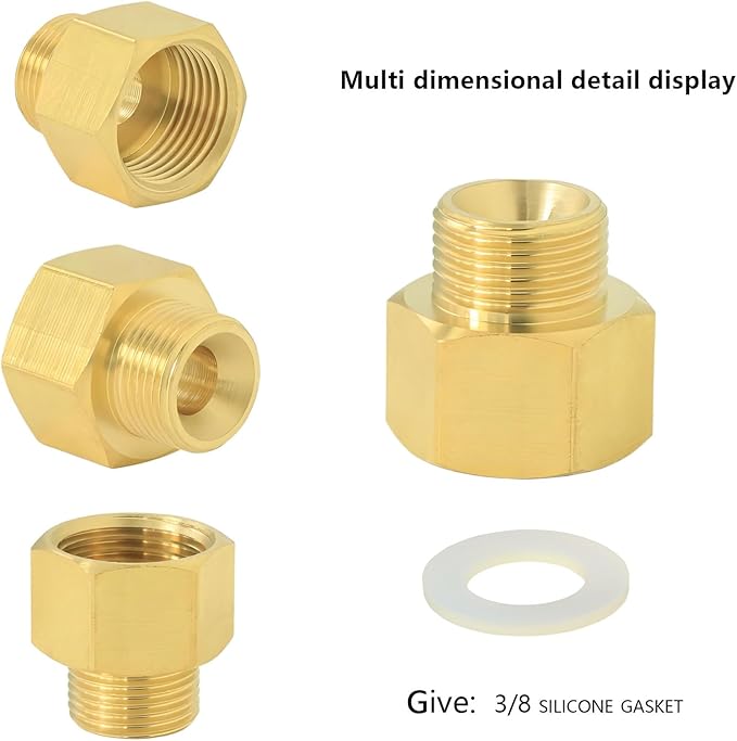 3/8" Female Thread × 9/16" Male Thread Extension Adapter, British-to-US Standard Brass Adapter Fitting. For angle valves, kitchen faucets, RV water pipe joints, radiator valves. 2PCS