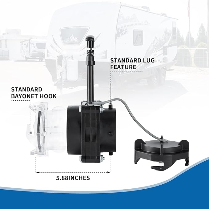 Twist-On Waste Valve RV Gate Valve with Built-in Clear Adapter Compatible with Most Brands of Bayonet/Lug Adapter UV-Resistant(1Pack) Black&Clear(8049)