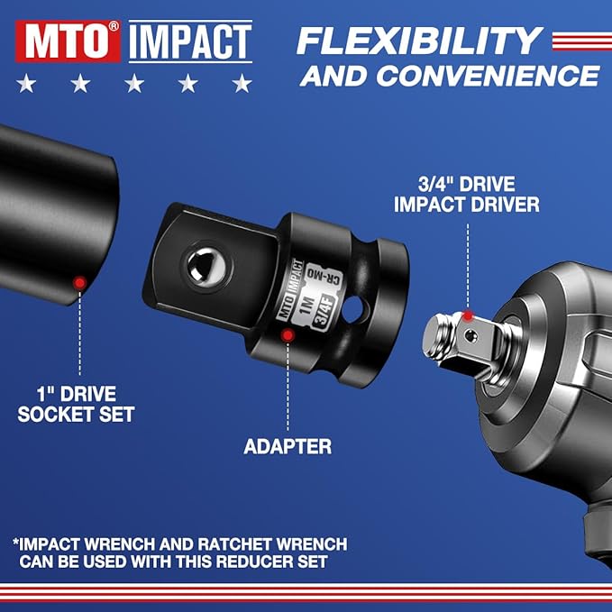 MTO 3/4" Female to 1" Male Impact Socket Adapter, 3/4-Inch Impact Socket Adapter, Chrome Molybdenum Alloy Steel