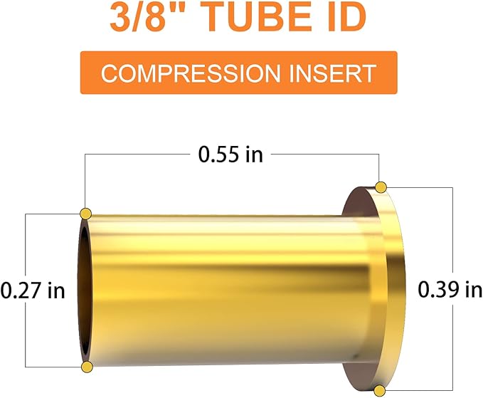 GASHER 100PCS Brass Compression Fitting, Brass Compression Insert Tube Support 3/8" Tube OD
