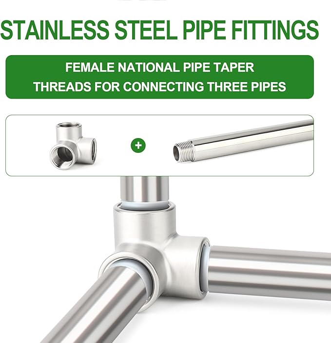 TAISHER 5PCS 304 Stainless Steel 3 Way Corner Pipe Fittings, 1/4" x 1/4" x 1/4" Female Pipe Fittings