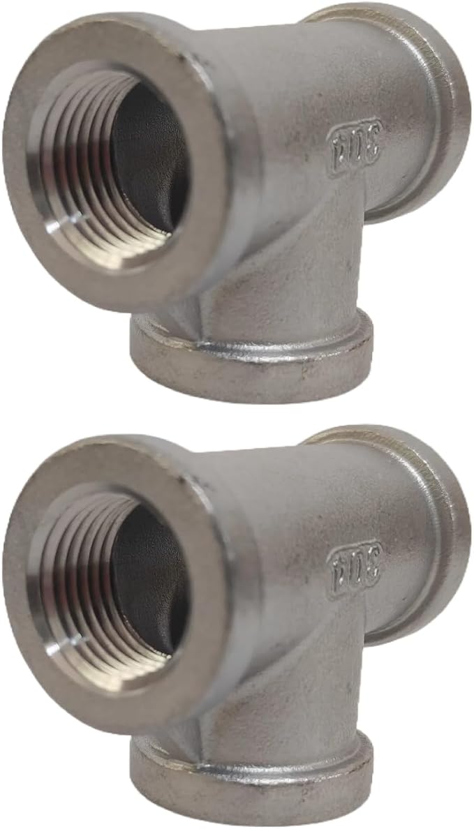 2Pcs Stainless Steel Pipe Fittings 1/2 NPT Tee, Metal Plumbing Fittings, 304 Stainless Steel 3-Way T-Shaped Connector, Corrosion-Resistant Tee Fittings for Water Gas Oil Pipeline