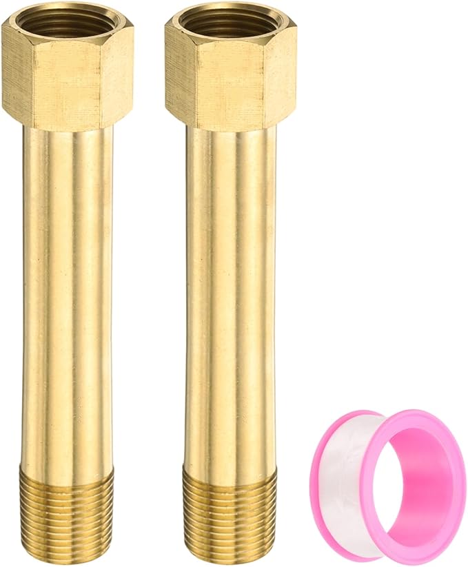 PATIKIL 3/8" g Male x 3/8" g Female Brass Pipe Fitting, Nipple Brass Fitting Extension Pipe Fittings Adapter Connection with Tape 4 Inch / 100mm Length