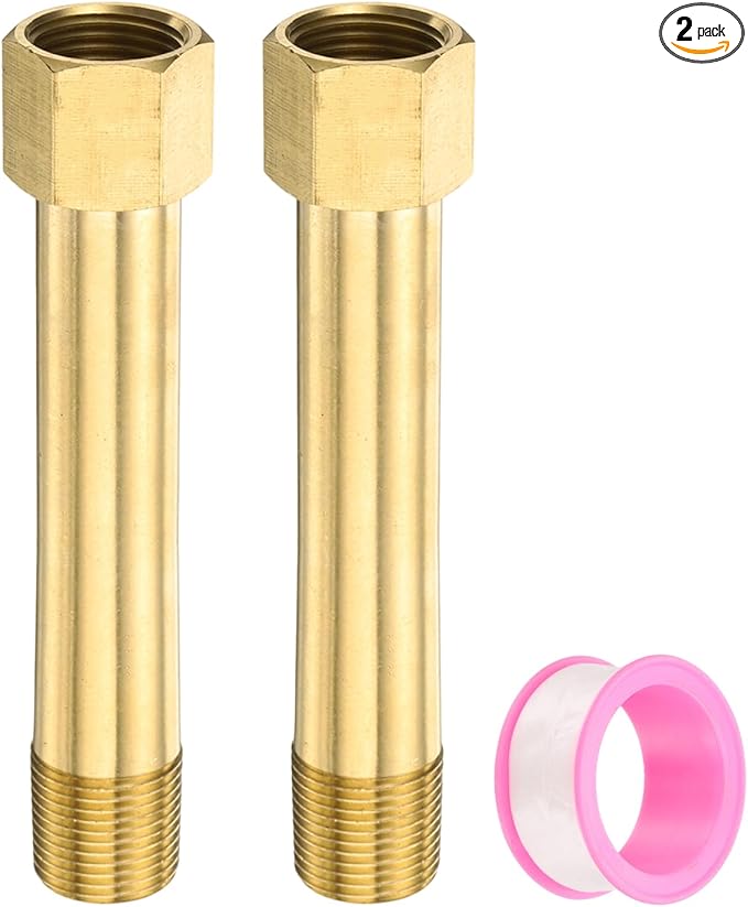 PATIKIL 2 Pack 3/8" g Male x 3/8" g Female Brass Pipe Fittings, Nipple Brass Fitting Extension Pipe Fittings Adapter Connection with Tape 4 Inch / 100mm Length
