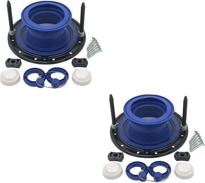 One N Done Toilet Flange Repair Kit - Toilet Kit For Low or Broken Flange. Toilet Wax Ring Replacement Kit W/Toilet Flange Extender Kit, Easy Toilet Bolts, & Toilet Caps For Bottom of Toilet. (2 Ea)