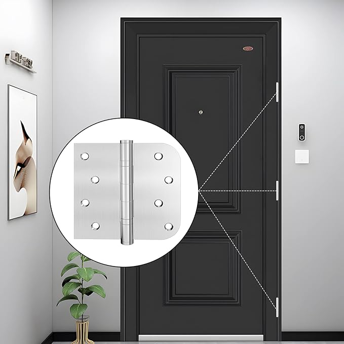 Hinge, 3 Pack Door Hinges Stainless Steel Hinges 4" Heavy Duty Ball Bearing Door Hinges with Square Rounded 5/8" Radius Corner Heavy Duty Hinges 3mm Thickness