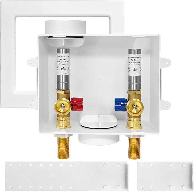 1-Pack HeSun Washing Machine Outlet Box, 1/2 Inch MIP(Sweat) Inlet x 3/4 Inch MHT Outlet, Laundry Pex Washer Outlet Box,with Stainless Steel Arrestor(WM006)