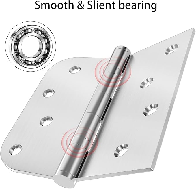 Hinge, 3 Pack Door Hinges Stainless Steel Hinges 4" Heavy Duty Ball Bearing Door Hinges with Square Rounded 5/8" Radius Corner Heavy Duty Hinges 3mm Thickness