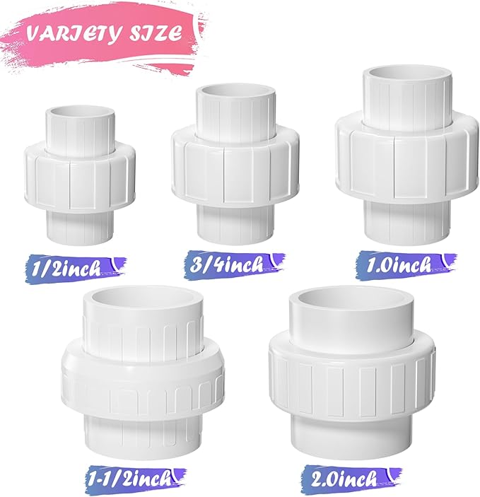 2PCS PVC Union Coupling 2Inch, Furniture Grade PVC Union Pipe Fittings with EPDM O-Ring, Schedule 40 White Slip Coupling Adapter for Irrigation, Pool & Spa System, indoor Plumbing Project