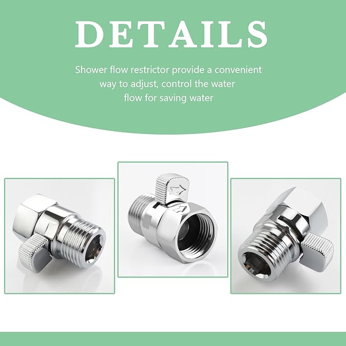APLusee Shower Flow Control Valve, Brass Adjustable Water Flow Regulator with On Off Switch, Chrome