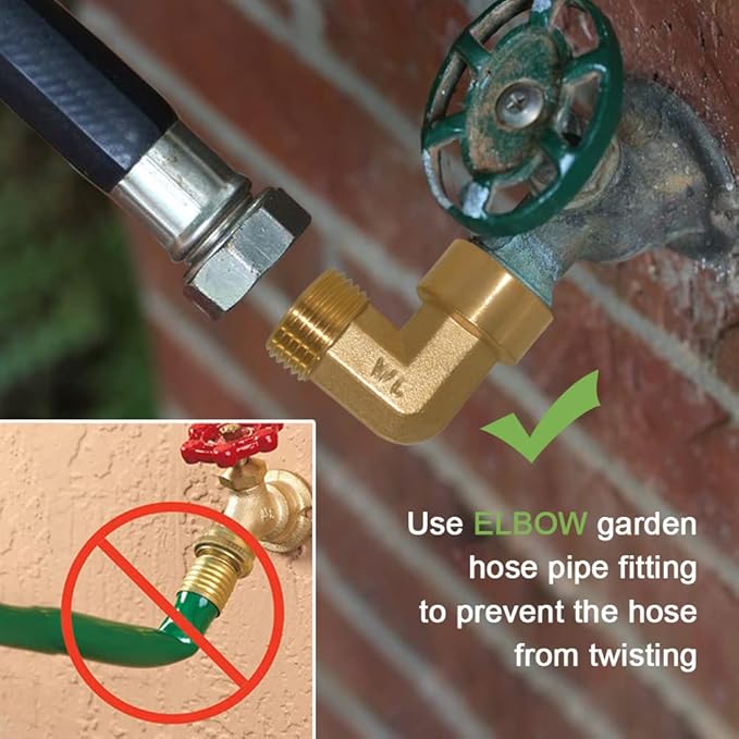 Joywayus 90-Degree Elbow Garden Hose Pipe Fitting（Non swiveling Fitting） Forged Brass Right Angle 3/4" GHT Female x 3/4" GHT Male (Pack of 2)