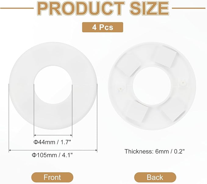 PATIKIL Wall Split Flange 105mm / 4.1" OD, 4 Pcs Round Escutcheon Plate Cover PPR Plumbing Cover Plates with Self-Adhesive Tape for 44mm / 1.7" Dia Water Pipe Faucet, White