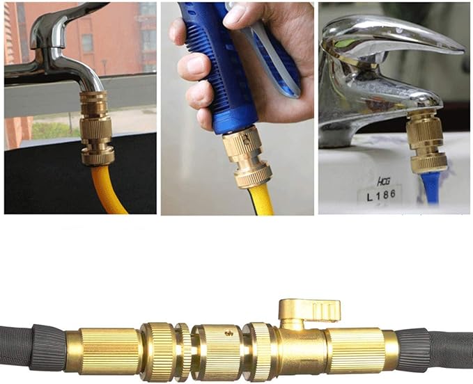 Garden Hose Quick Connectors, Solid Brass 3/4 inch GHT Thread Easy Connect Fittings No-Leak Water Hose Male Female Value Pack (3)
