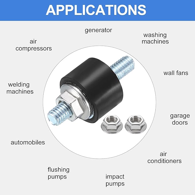 uxcell 4Pcs M5 x 12mm Rubber Mounts, 10 x 15mm Cylindrical Anti Vibration Isolator Studs Shock Absorber Double Studs with Nuts for Car Bobbin Generator Air Compressors