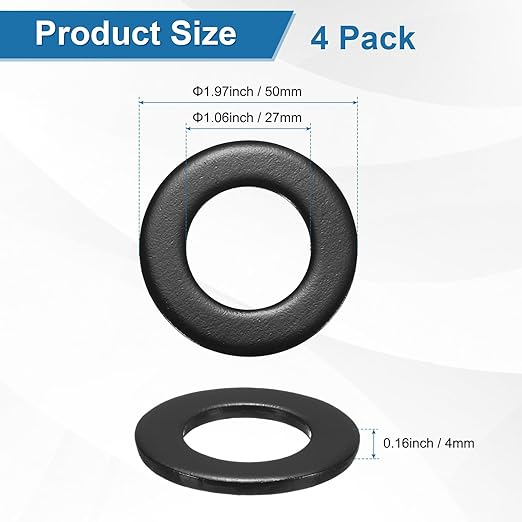 4-Pack M27 Flat Washers, Metric 50mm OD 4mm Thick 304 Stainless Steel Washers for Bolts Screws Nuts for Automotive/Machinery/Furniture, Flat Metal Washers [Black Galvanized]