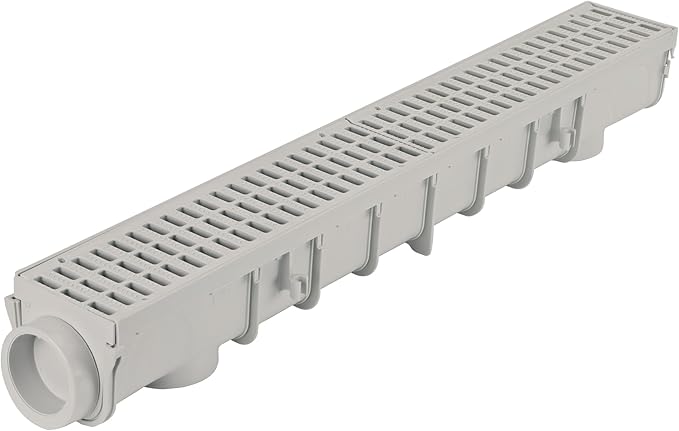 NDS 5” Pro Series Deep Profile Channel Drain Kit With HDPE Plastic Grates and End Caps, Trench & Channel Drainage For Driveway, Patio, Pool Deck, Courtyard, 5.5” x 39.4”, Gray