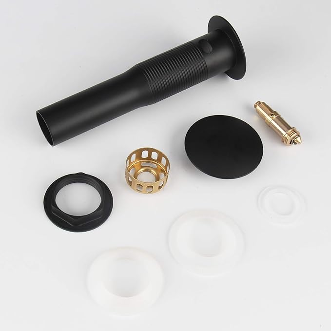 Bathroom Lavatory Vanity Vessel Sink Detachable Basket Drain, Pop Up Drain Stopper with Overflow, Black