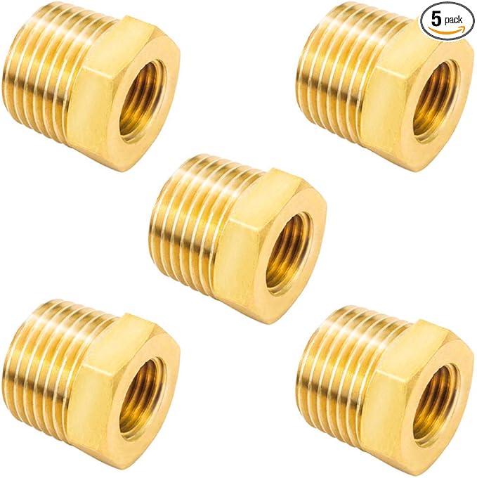 Joywayus Brass Reducing Hex Bushing 3/8" NPT Male to 1/8" NPT Female Pipe Fitting Reducer Adapter(Pack of 5)
