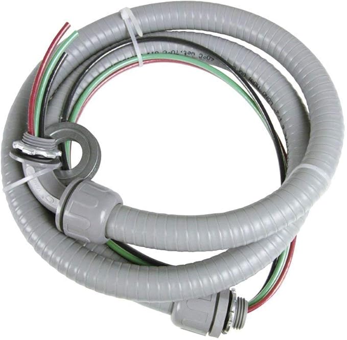 Electrical AC Whip Assembly -1/2" x 4ft Non-Metallic Liquid Tight Electrical Conduit and 10 Gauge Wire A/C Hook-up Whip Kit