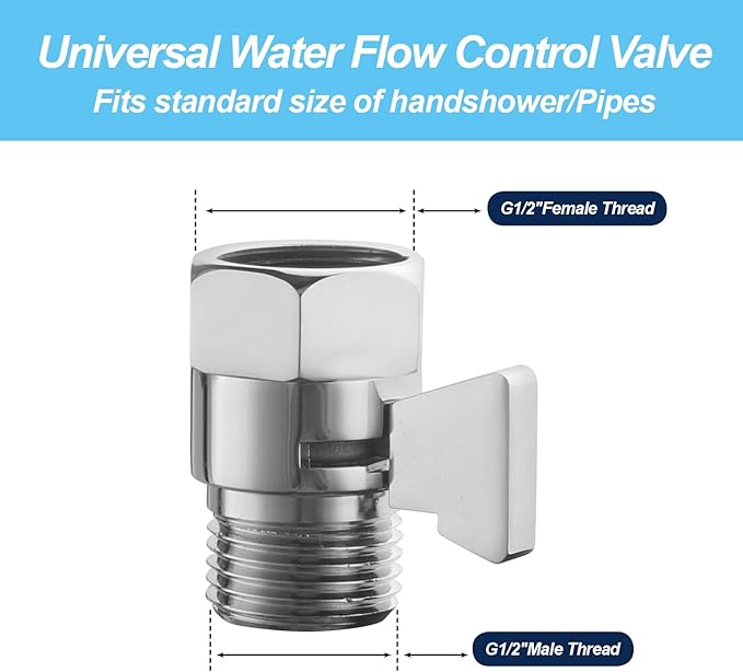 Brass Shut Off Valve, Shower Flow Control Valve, G1/2 Shower Water Pressure Regulator, Water Flow Control Valves for Handheld Shower Head, Chrome