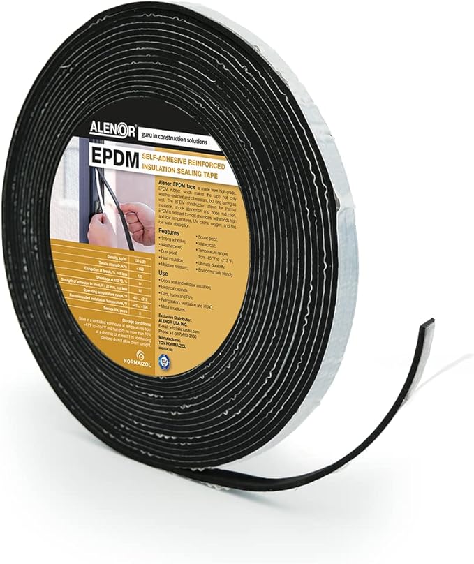 Alenor EPDM Black Foam Insulation Tape Self Adhesive 1/8"x1" x 50' Ft –Pack of 1- Weather Stripping for Doors & Windows,Soundproofing,Door Seal,Weatherstrip,Pipe Cooling,Air Conditioning Seal Strip