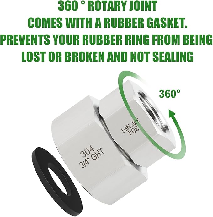 TAISHER 2PCS 304 Stainless Steel Garden Hose Adapter, 3/4" GHT Female x 3/8" NPT Female Garden Hose Connector with Washers