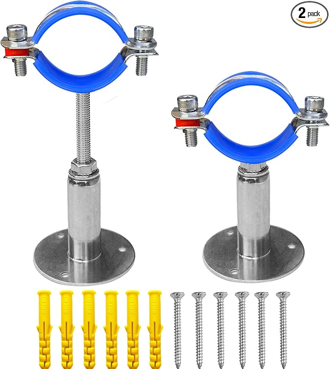 Wall Mount Ceiling Mount Pipe Supports,Adjustable Pipe Clamps、Hangers、 Stainless Steel 304,2PCS Suitable for Pipe OD 48-51mm Adjustable Height 50-100mm
