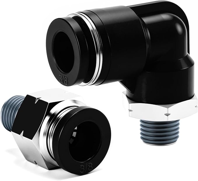 Pneumatic 3/8 Push to Connect Fittings Male Thread Elbow and Straight Combination Air Line Quick Connect Fittings 3/8"OD x 1/8"NPT Quick Connect Air Hose Fittings (Pack of 12)