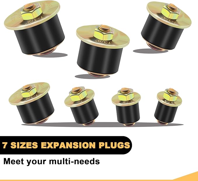 Siptenk Freeze Rubber Expansion Plug, 7 Sizes 3/4" 7/8" 1" 1-1/8" 1-1/4" 1-3/8" 1-1/2" Automotive Rubber Expandable Freeze Plugs for Engine