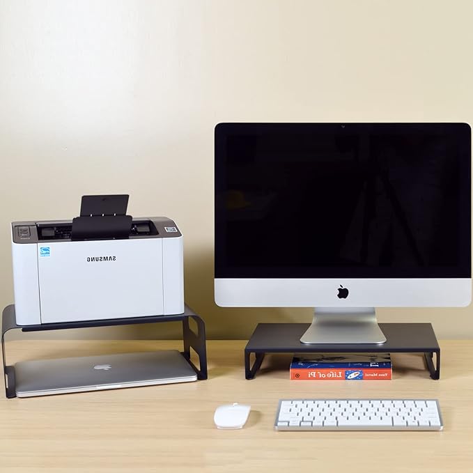 AEONS Versatile 2-Piece Monitor Stand Riser Desk Organizer, Ergonomic 2-Tier Computer iMac Display Holder Laptop Stand Printer Storage Shelf Cable Management.